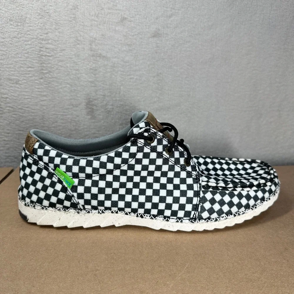 Twisted X Zero-X Boat Shoes Mens 11 Black White Checkerboard EcoTWX LXP00234